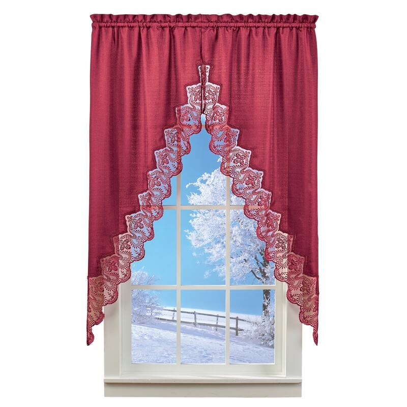 Elegant Lace Border Trim & Solid-Color Window Curtain
