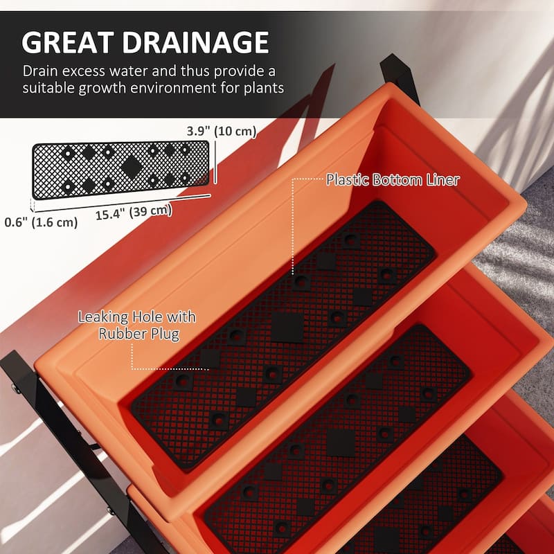 5-Tier Raised Garden Bed Plant Stand Flower Pots with Leaking Holes Red
