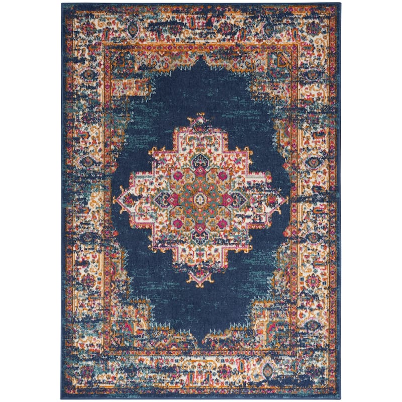 Porch & Den Dobbin Vintage Persian Medallion Farmhouse Area Rug - 8' x 10' - Navy