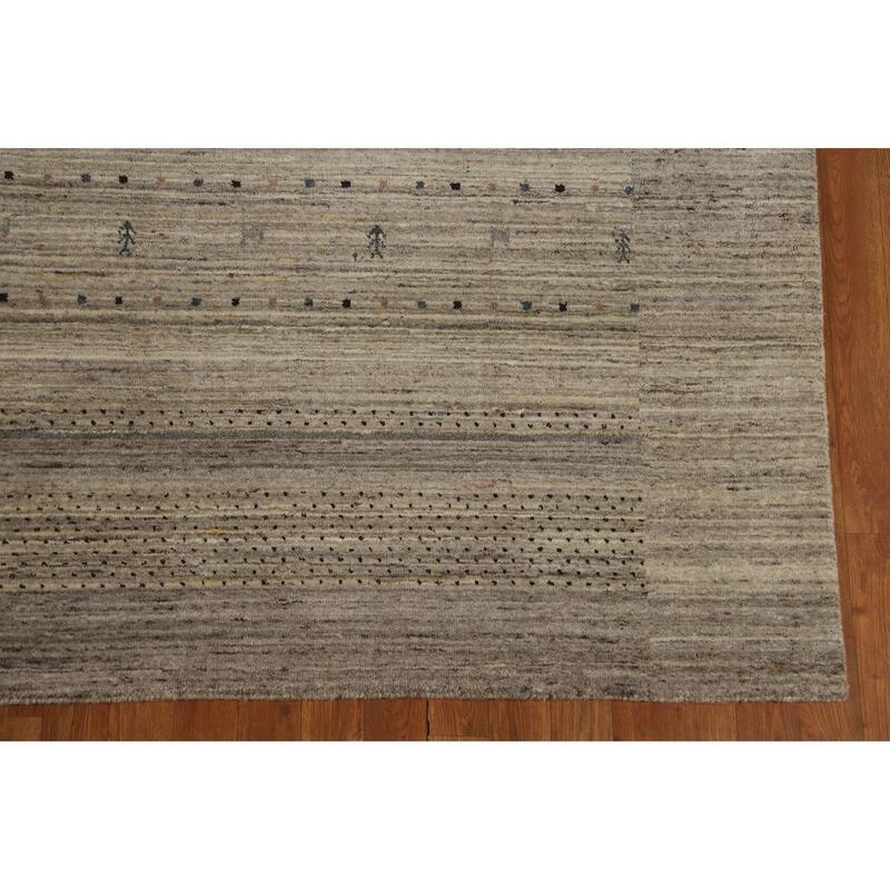 Hand Knotted Oriental 100% Wool Carpet Tribal Tribal Beige & Ivories Gabbeh Area Rug - 9' 9'' X 6' 7''