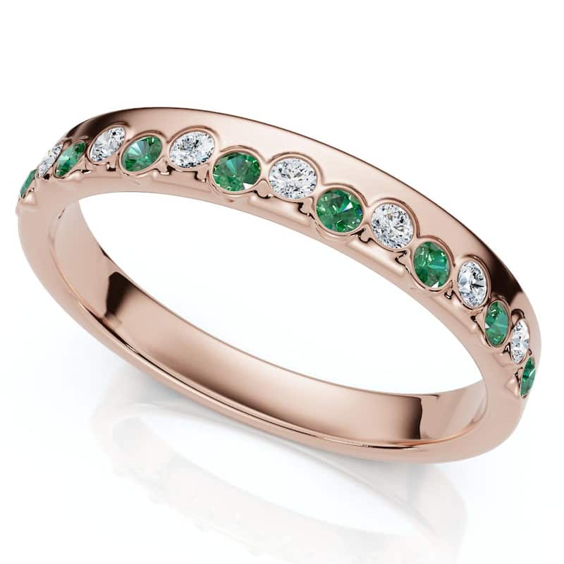 Bliss Diamond 1/5Ct Diamond & Emerald Rhythm Anniversary Band Gold or Platinum Lab Grown - 8.5 - Rose