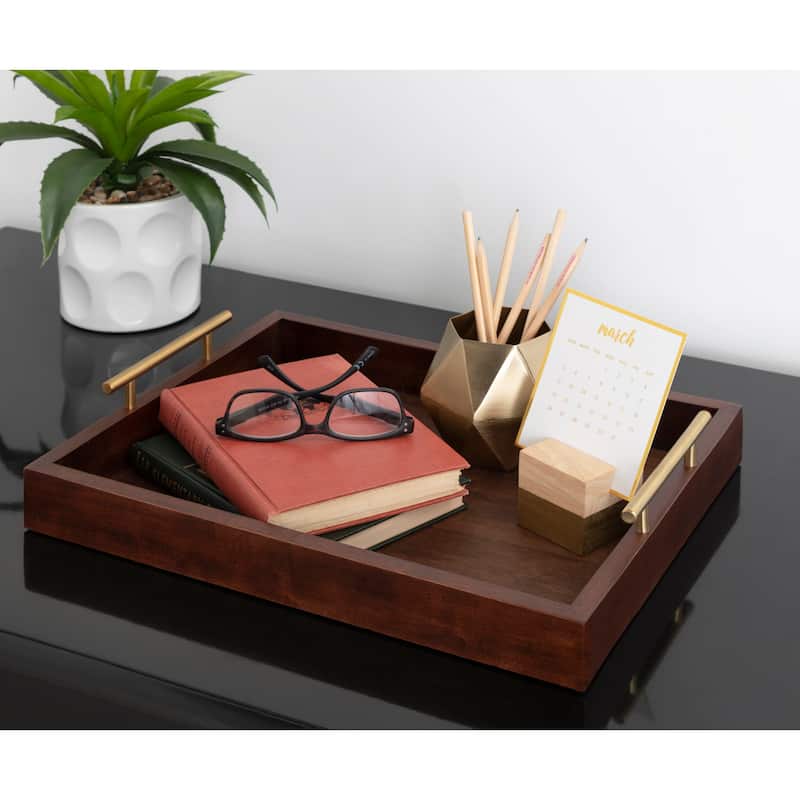 Kate and Laurel Lipton Decorative Wood Tray with Metal Handles - 16.5x12.25
