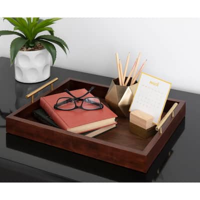 Kate and Laurel Lipton Decorative Wood Tray with Metal Handles - 16.5x12.25