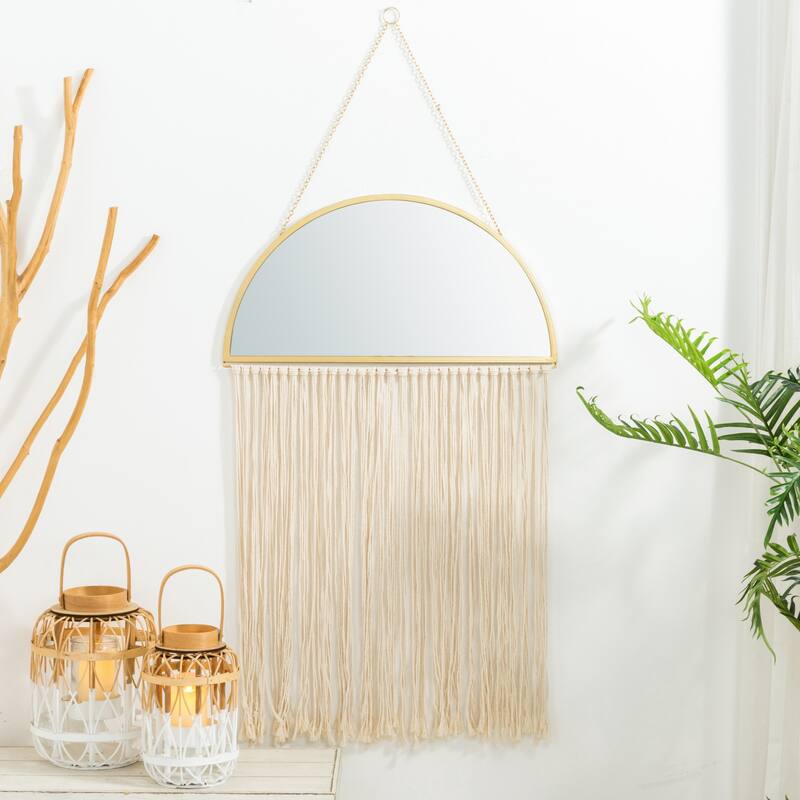 Glitzhome Regency Modern/Boho Metal Semi-moon Specialty Wall Mirror With Tassels Drawing Room Bedroom Decor