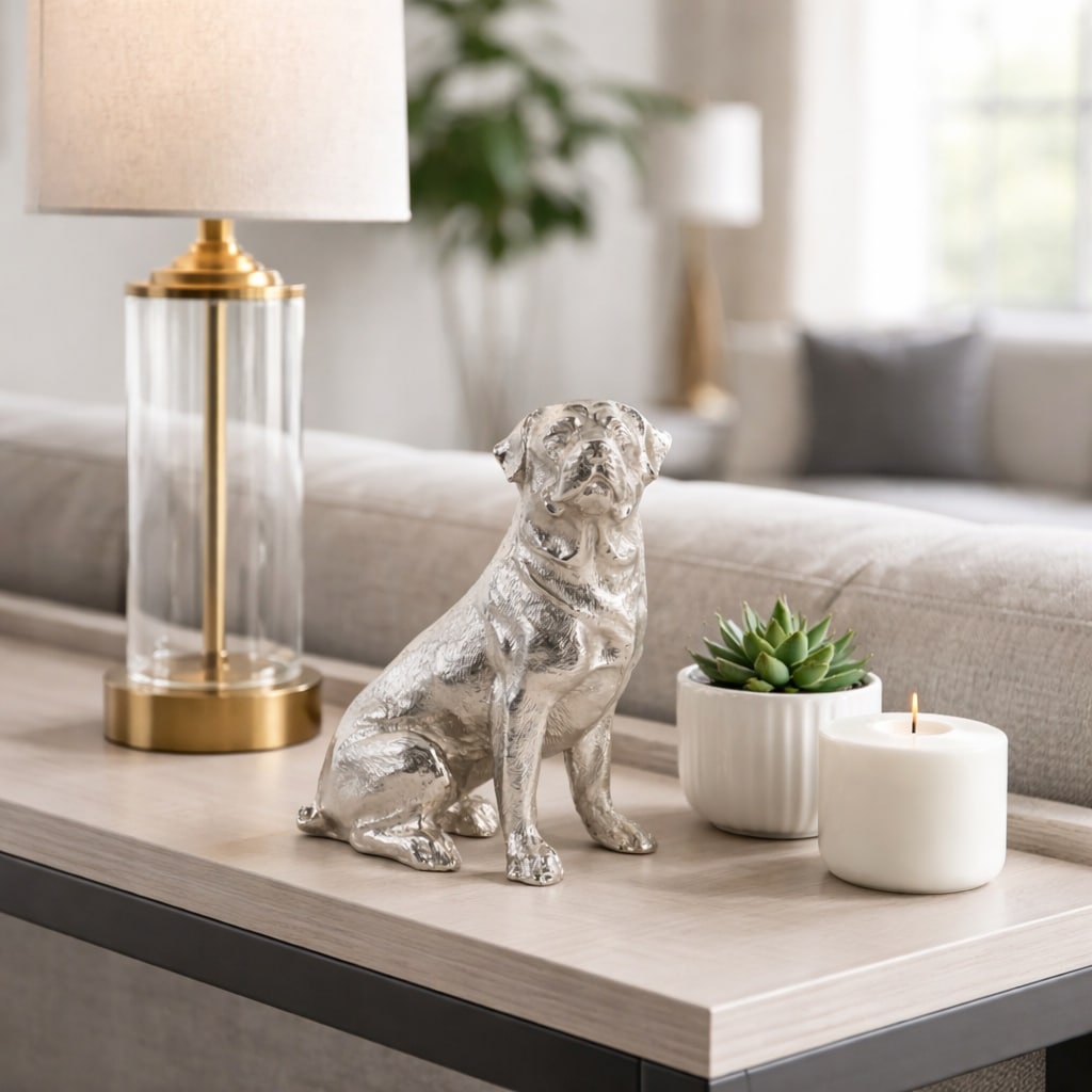 Decorative Figurine - Metal Seated Dog, 7 in. - 7.0"