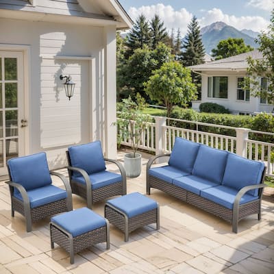 Outdoor 3 Seats Sofa with Ottoman, Club Chairs Furniture Set