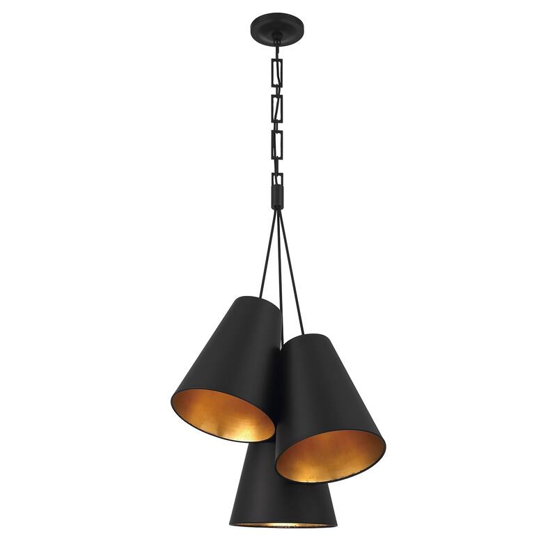 Brian Patrick Flynn Alston 3 Light Matte Black + Antique Gold Pendant