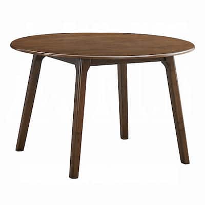 Koko Dining Table, 48 Inch Round Top, Dark Walnut Brown Rubberwood