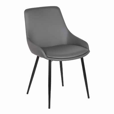 Leatherette Dining Chair with Bucket Seat and Metal Legs, Black and Gray