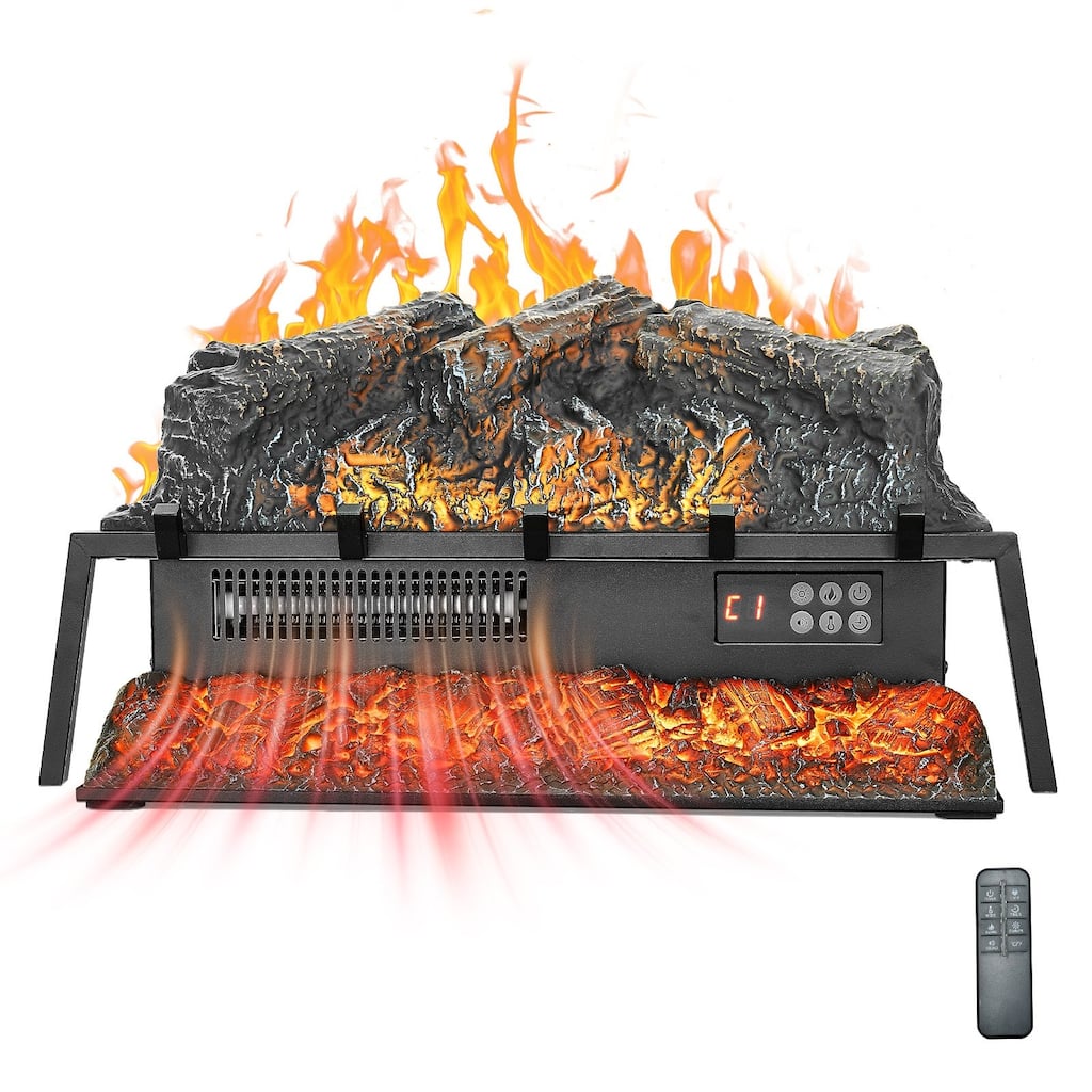 1500W Electric Log Heater with Timer and Remote Adjustable Brightness