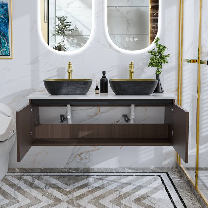 Wall Floating Vanity Bathroom Cabinet with Sink Combo with faucet