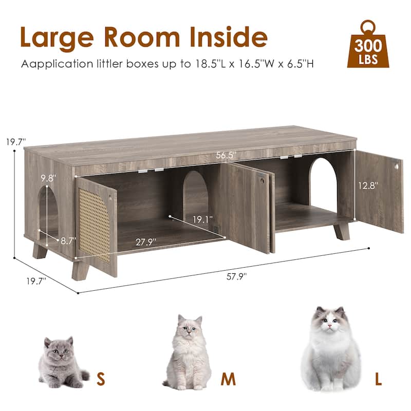 Double Hidden Cat Litter Box Enclosure Furniture Cabinet