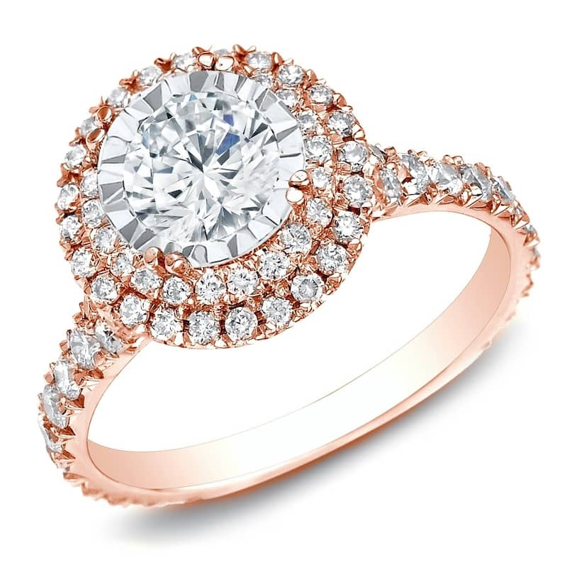 Auriya 14k Gold 1 1/2ctw Double Halo Diamond Engagement Ring - Rose - 9