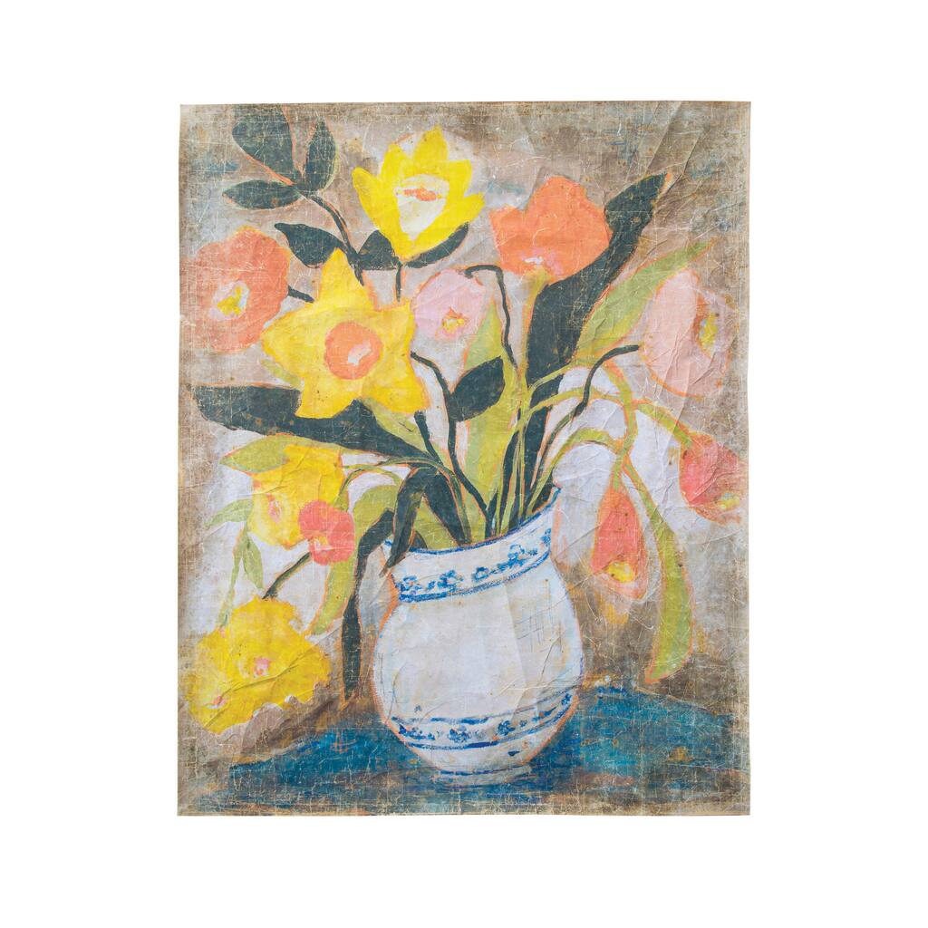 Wall Paper with Vintage Reproduction of Flowers in Vase
