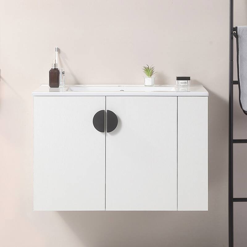 Bathroom Vanity with Sink, 2 Doors & Open Storage Shelf
