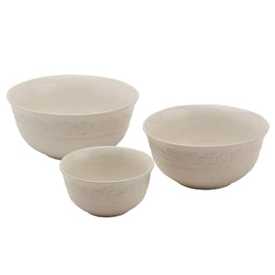 Tabletops Gallery 3 Piece Medici Embossed White Bowl Set - 8", 7" & 5" - 8", 7", 5"