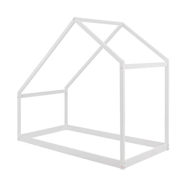slide 2 of 12, Twin Size Wooden House Bed Frame for Kids Space-Saving Bedroom Furniture White