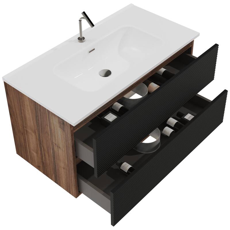 35" Modern Bathroom Vanity with Silent Soft-Closing Drawers, Eco-Friendly Natural Oak Finish