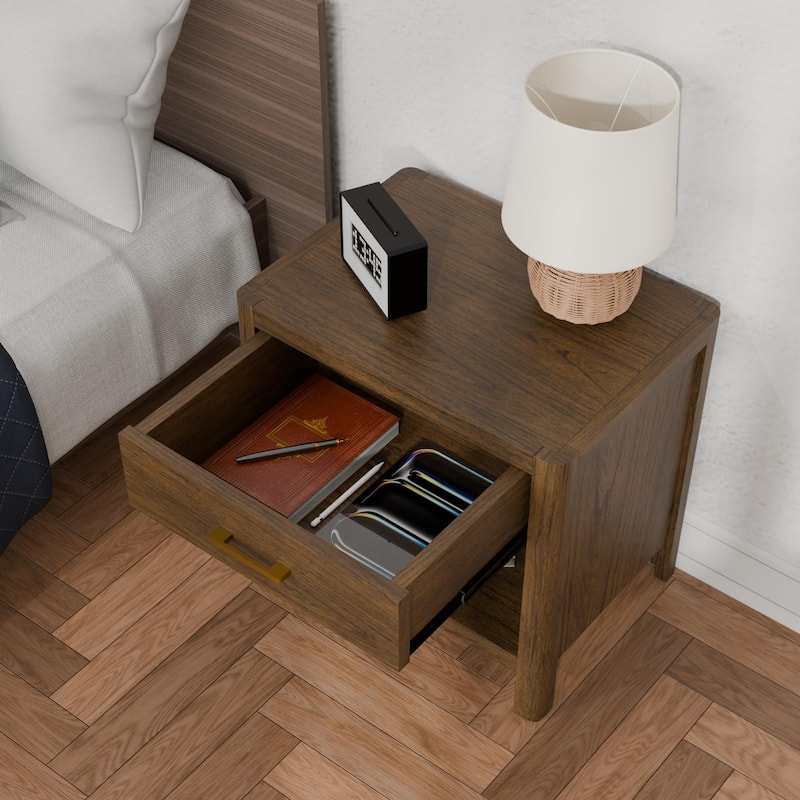 NPD Furniture Trevin Nightstand with 1 Drawer and Open Shelf