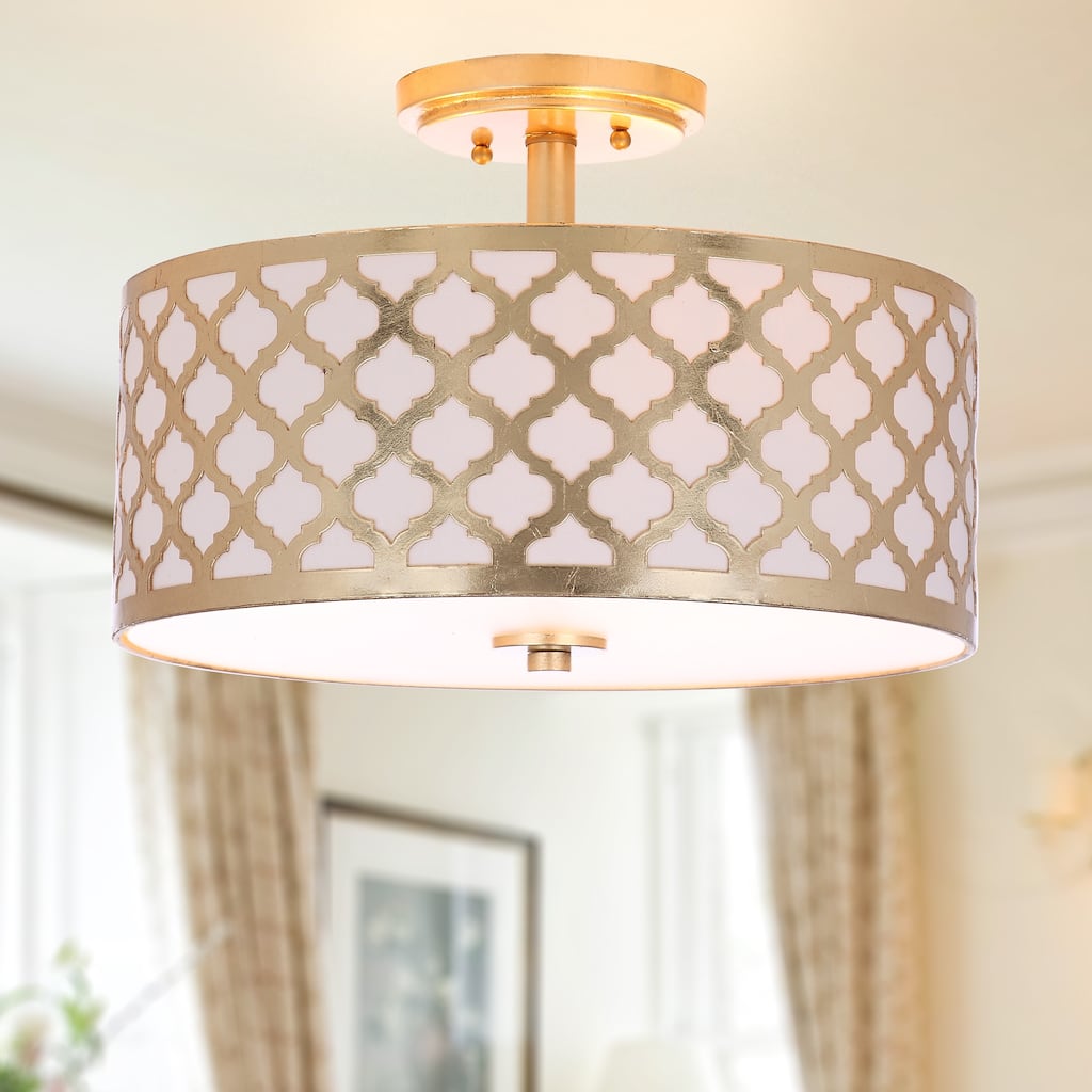 SAFAVIEH Lighting Mucella Quatrefoil Gold Led 3-Light Flush Mount - 15" x 15" x 10.5" - 15Wx15Dx11H