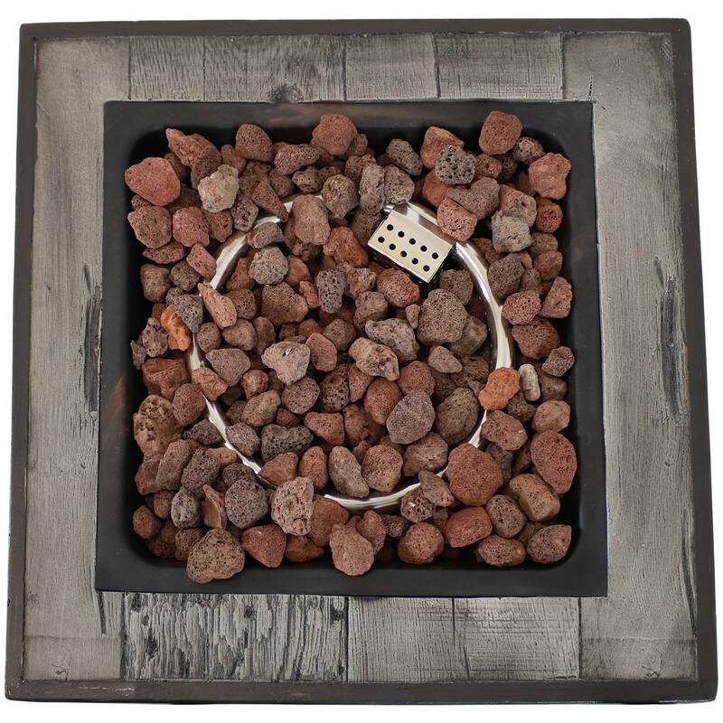 Sunnydaze Square Propane Gas Fire Pit Table with Weathered Wood Look - 24-Inch