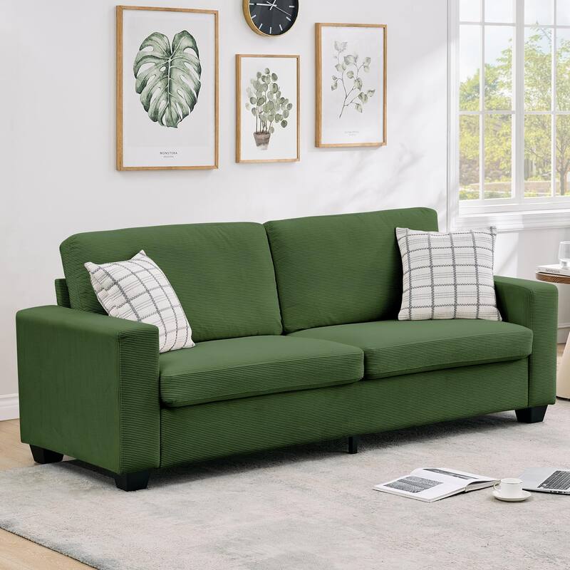 83" Modern Sofa, Corduroy 3 Seater Deep Seat Couch with Wide Armrest, Removable Washable Cushion Cover, Comfy Sofa - Green