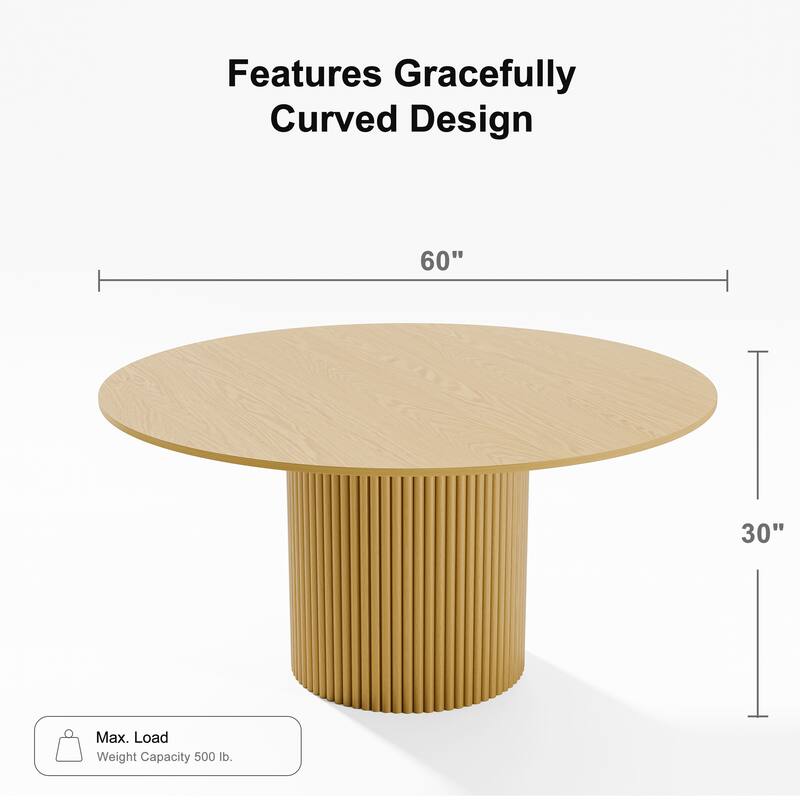 Solid Wood Round Dining Table Kitchen Table with Tabletop & Concave Cylinder Legs for Living/Dining Room Coffee Office