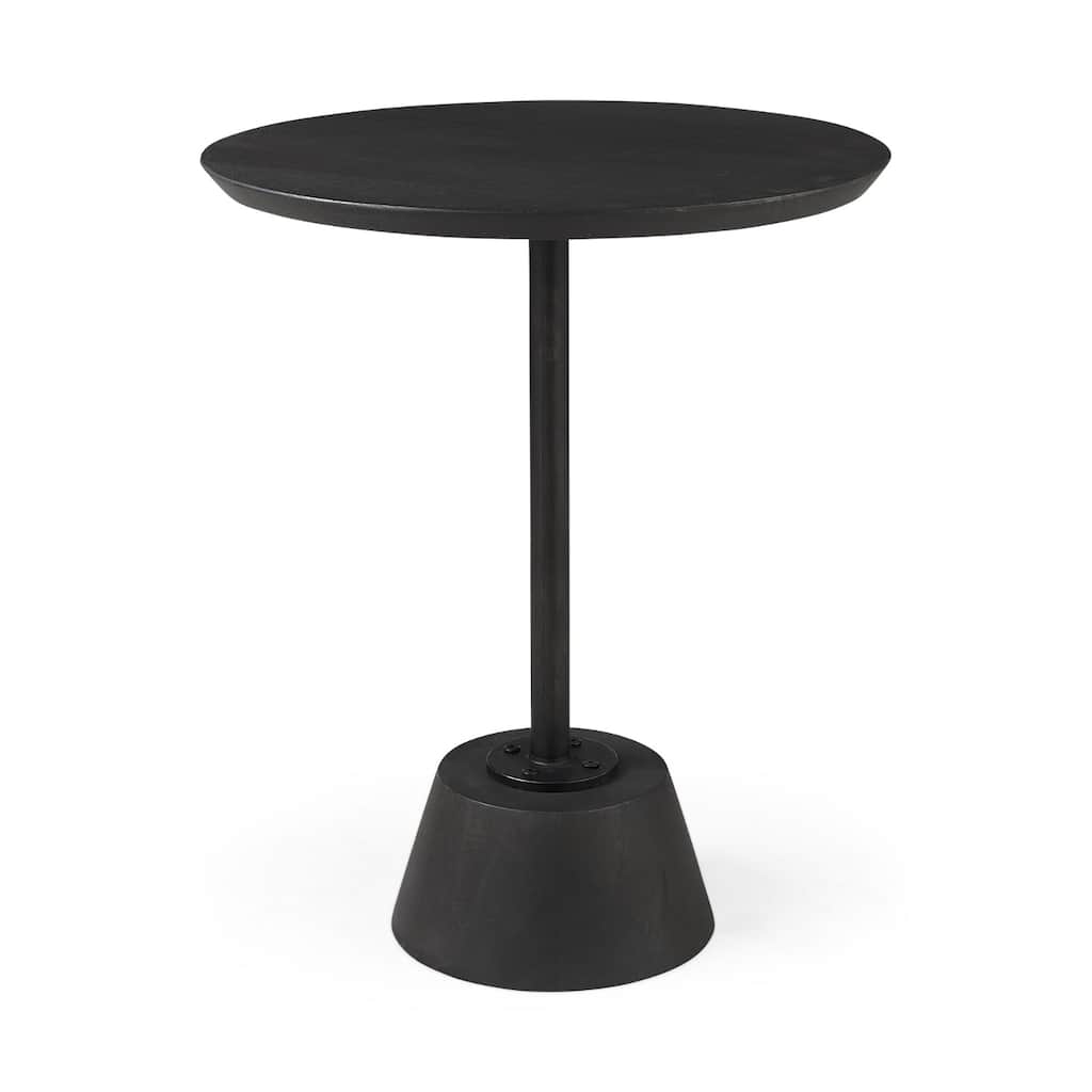 Contemporary 20” Round Solid Wood End Table with Thick Top and Pedestal Base for Living or Bedroom - 20”L x 20”W x 24”H