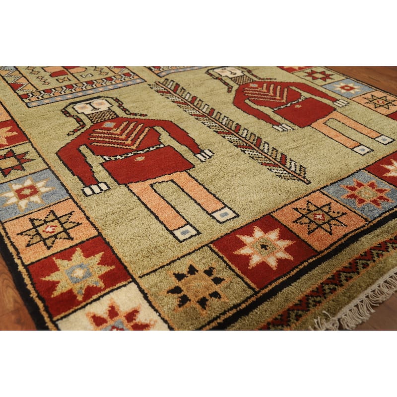 Hand Knotted Oriental 100% Wool Carpet Traditional Tribal Green Heriz (serapi) Runner Rug - 9' 11'' X 4' 1''