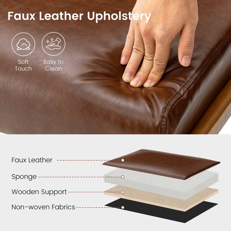 Glitzhome 30.75"H Mid-Century PU Leather Armchair with Ottoman Set