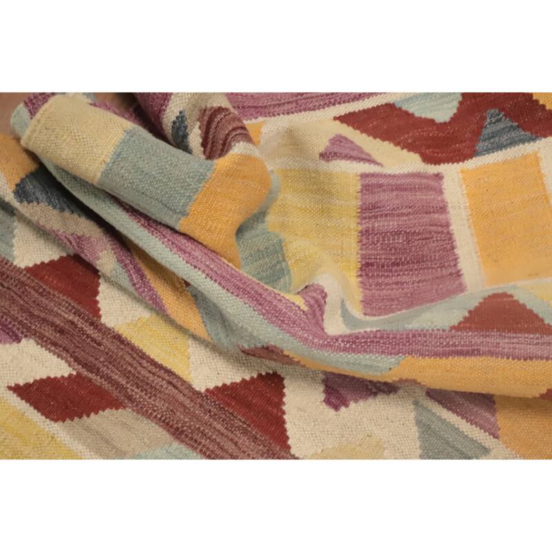 Hand Woven Oriental 100% Wool Carpet Southwestern Geometric Multi-Colored Kilim Runner Rug - 8' 0'' X 2' 1''