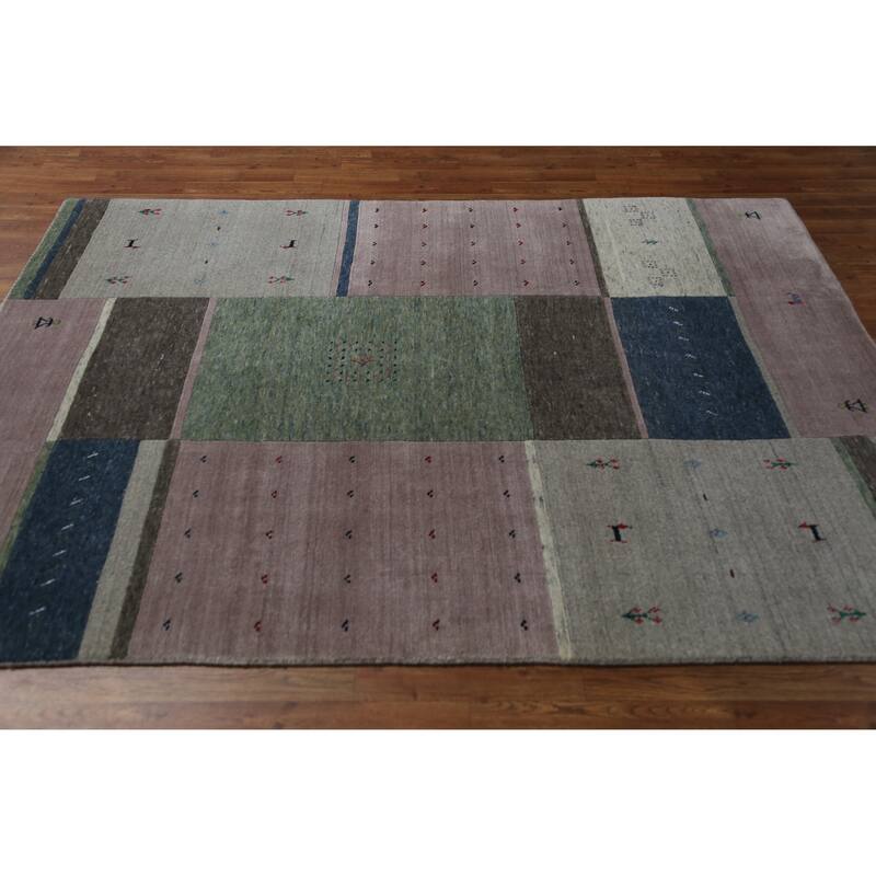 Grey Tribal Gabbeh Indian Area Rug Hand-Knotted Wool Carpet - 5'3" x 7'6"