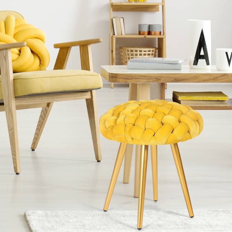Adeco Round Velvet Ottoman Foot Rest Stool