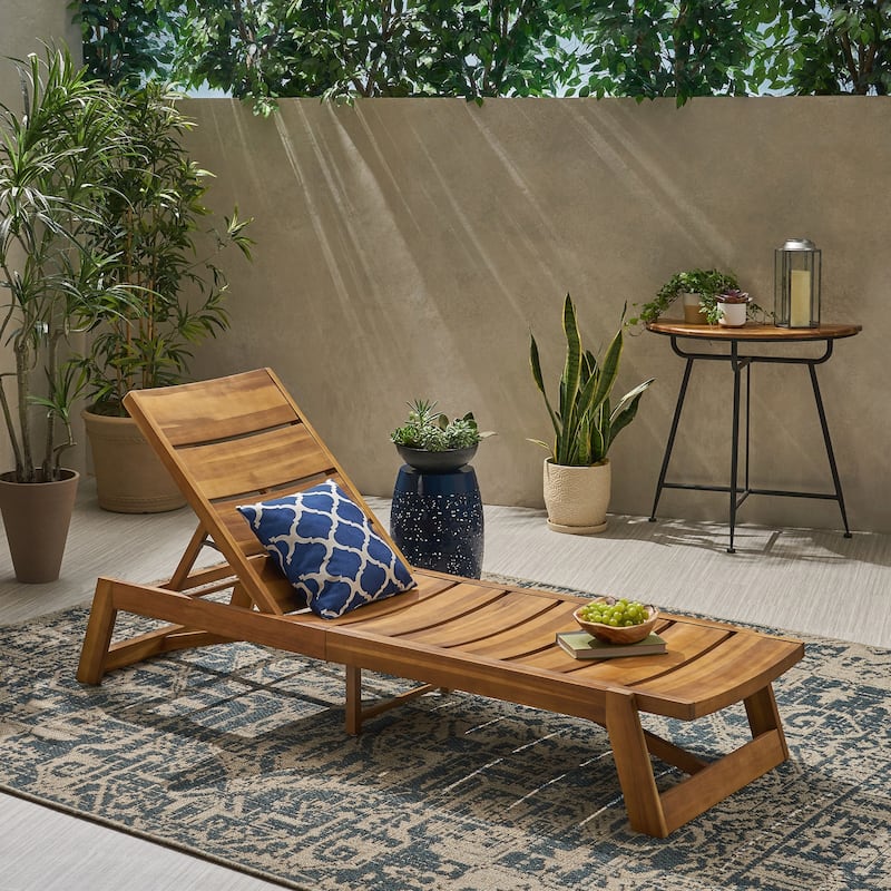 Adjustable Acacia Wood Chaise Lounge with Slat Paneling Outdoor