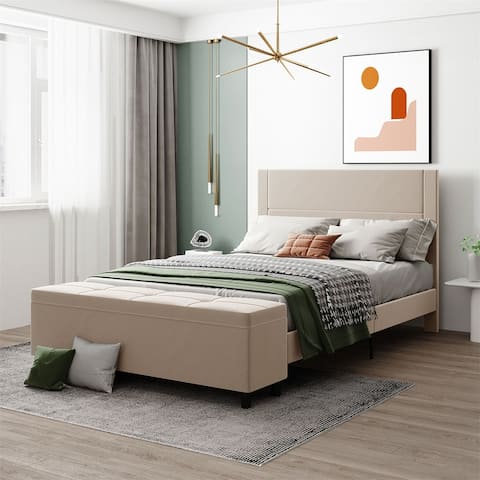 Merax Queen Storage Bed Upholstered Platform Bed with a Cushioned Ottoman