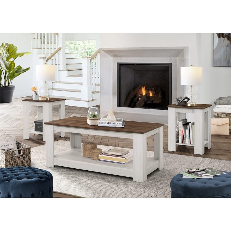 Gloria 3 pieces Coffee Table Set - Brown/Light Grey