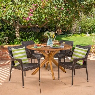 Natividad Outdoor 5 Piece Multibrown (PE) Wicker Dining Set with Dining Table by Christopher Knight Home