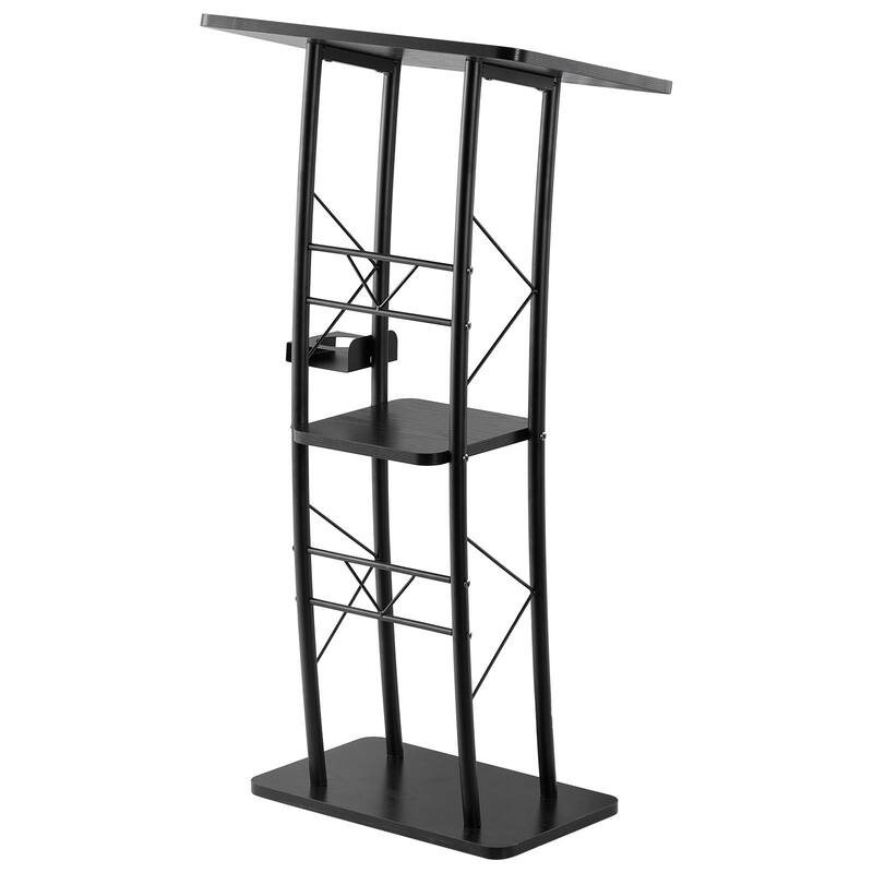 Podium Stand 47 in Curved Metal Lectern Storage Shelf Classroom Wedding Speech