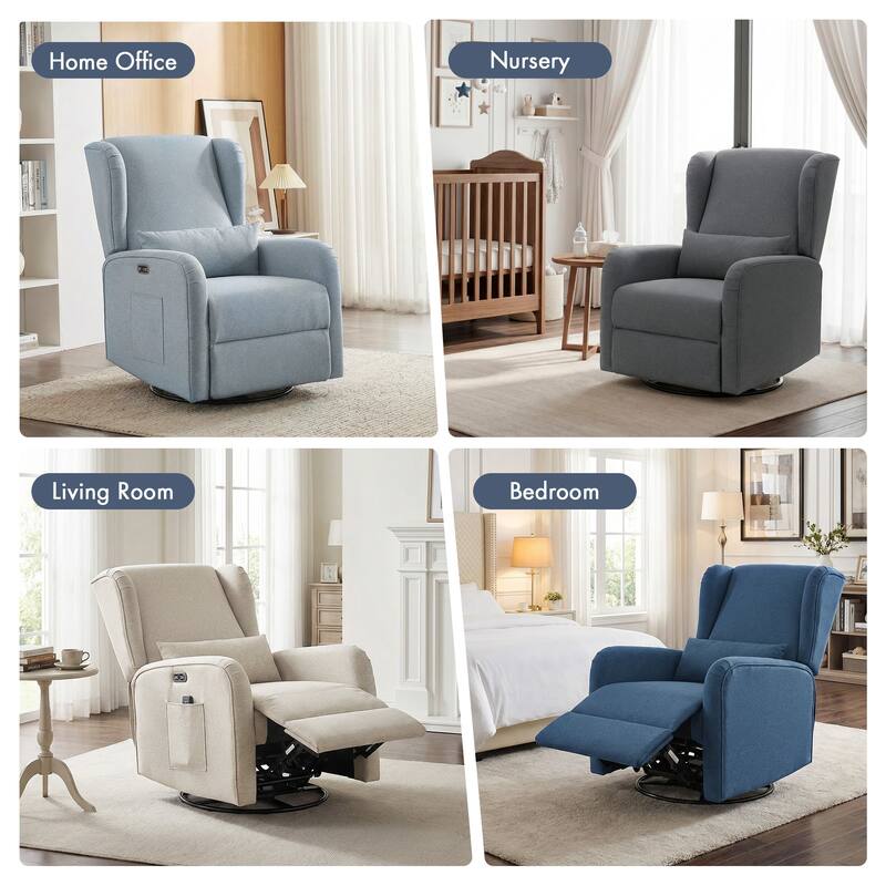 Madison Park Candace Power Recliner 3-in-1 with Swivel, Glider, USB Ports