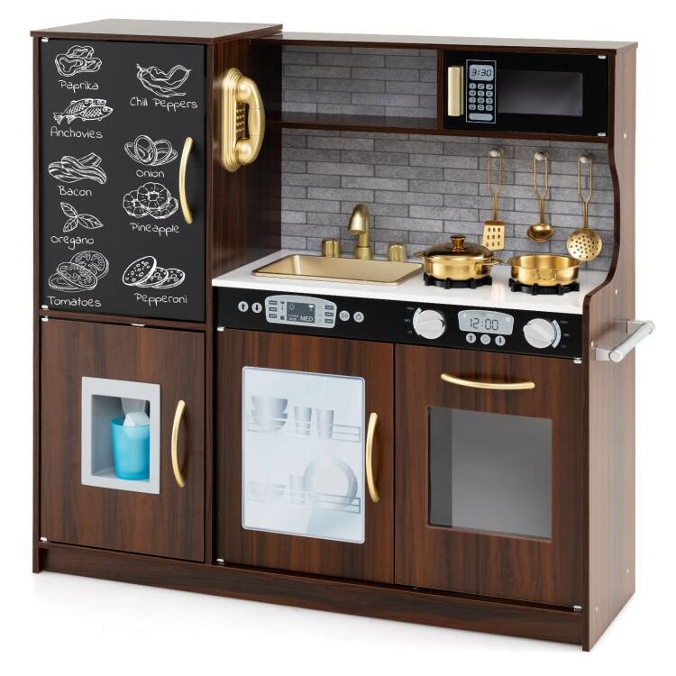 Toddler Pretend Play Kitchen for Boys and Girls 3-6 Years Old - Brown