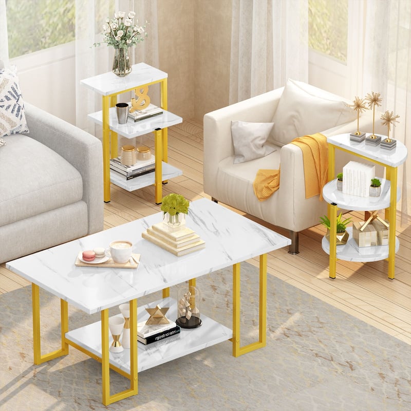 Coffee Table Set of 3, 3-Piece Table Set, Coffee Table and 2 End Tables, Living Room Table Sets