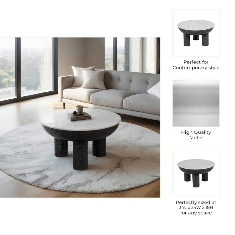 Sagebrook Home Chunky Leg Coffee Table Marble Top, White/Black