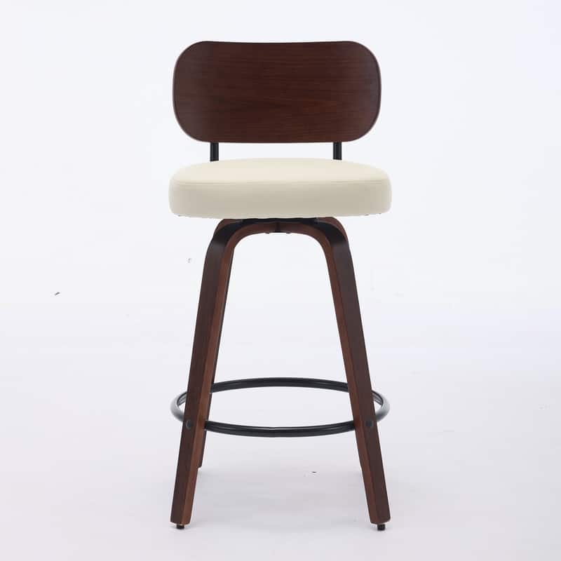 Swivel Upholstered Faux Leather Counter Height Bar Stools, Set of 2