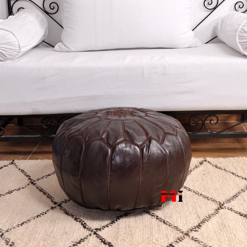 Amira Handmade Top Grain Leather Moroccan Ottoman/Pouf (Morocco)