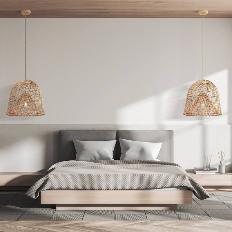 Santa Barbara Rattan Pendant Light - Natural Dome 1-Light Handwoven Light Fixture For Modern, Coastal, Farmhouse Room Decor