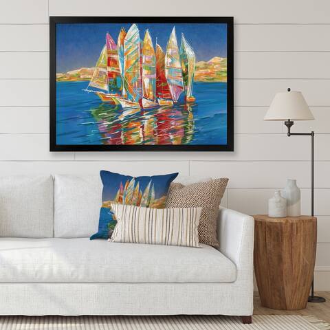 Designart "Colorful Sailboat On Blue" Nautical & Coastal Framed Art Print