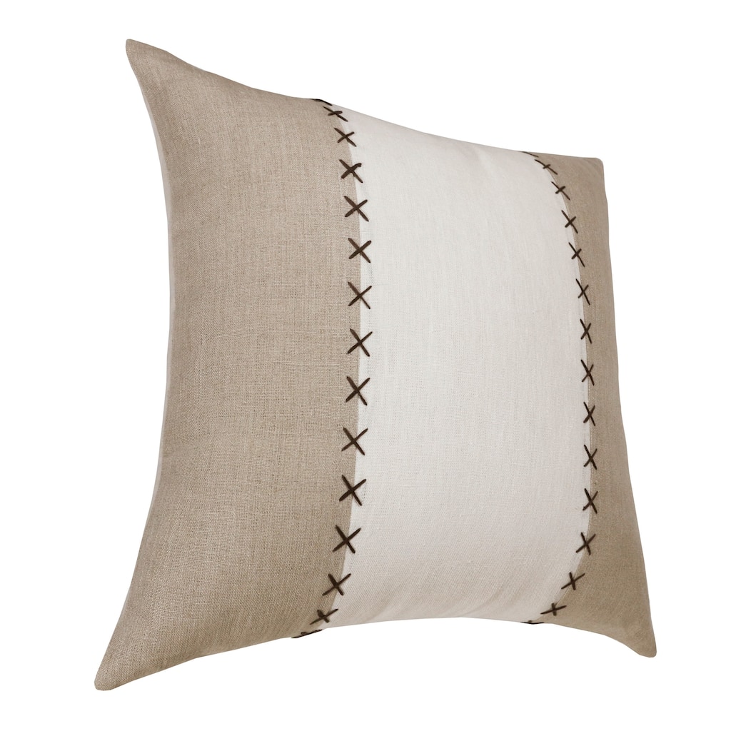Sevita Hand-Woven Gray/Tan Patchwork Linen Throw Pillow, 20" x 20"