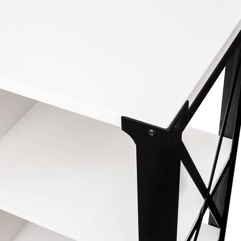 Industrial TV Stand for Living Room, Modern Farmhouse Wood & Metal Entertainment Center with Open Bookshelf