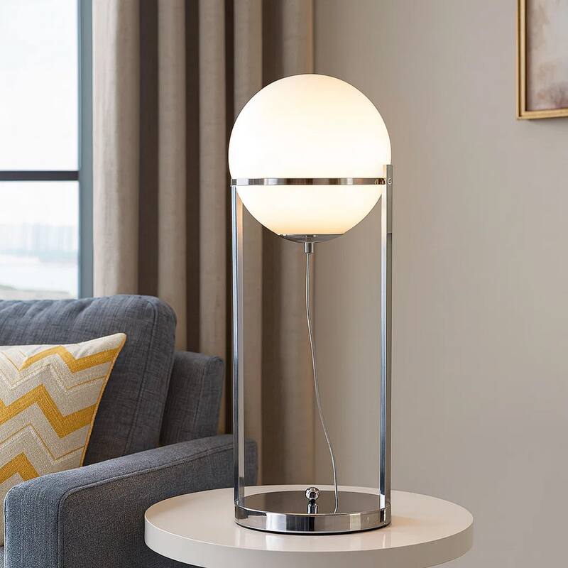 Jim 22 Inch Table Lamp, LED Light, Metal Body, Modern Globe Shade, Silver