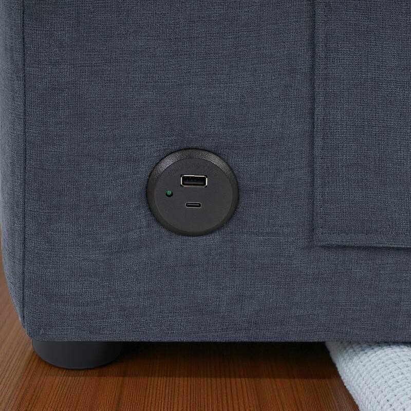 84.6" Modern L-Shaped Sectional Sofa with Curved Chaise Lounge, USB Ports and Storage Pockets, Chenille Couch for Living Room